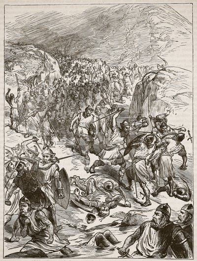 Rechazo de los ingleses en Corwen, ilustración de Cassells Illustrated History of England de English School