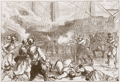 Rechazo de los soldados españoles en Ámsterdam, ilustración de La Historia del Protestantismo de James Aitken Wylie (1808-1890), pub. 1878 de English School