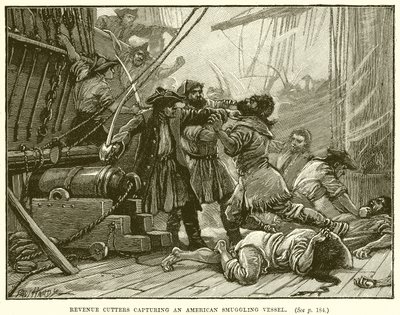 Cortadores de ingresos capturando un barco de contrabando americano de English School