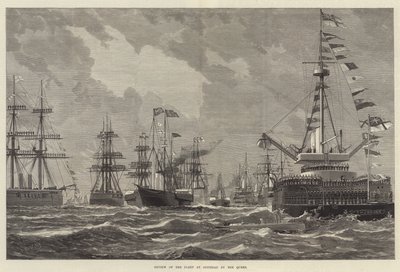 Revisión de la Flota en Spithead por la Reina (grabado) de English School