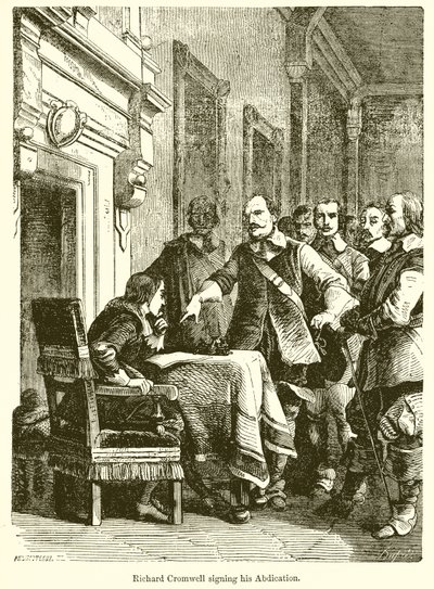 Richard Cromwell firmando su abdicación de English School
