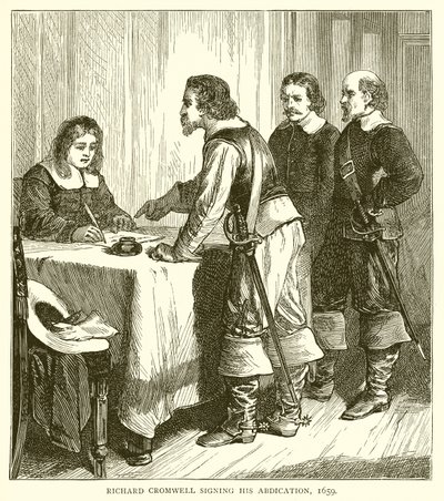 Richard Cromwell firmando su abdicación, 1659 de English School
