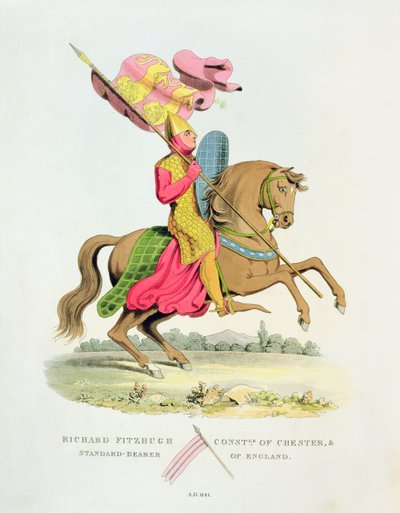 Richard Fitzhugh, Condestable de Chester y Portaestandarte de Inglaterra, 1141, de Armadura Antigua por Samuel Rush Meyrick, 1824 de English School