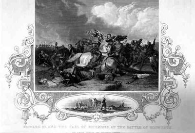 Ricardo III y el Conde de Richmond en la Batalla de Bosworth de English School
