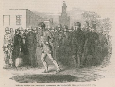 Richard Manks, el peatón, completando su milésima milla en Kennington Oval de English School