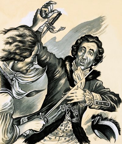 Richard Sheridan fue dramaturgo, político, elopista, orador, ingenioso y duelista (gouache sobre papel) de English School