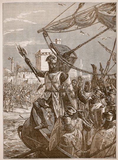 Ricardo desembarcando en Jaffa, ilustración de Cassells Illustrated History of England de English School