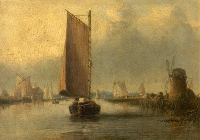 Escena fluvial con barcos de English School