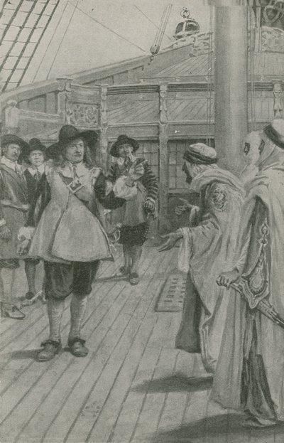 Robert Blake recibe la rendición de los jefes corsarios de English School