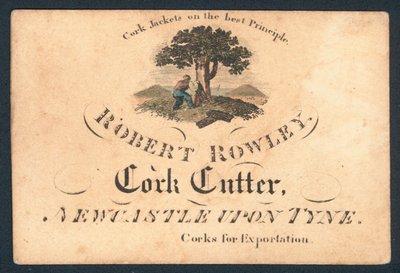 Robert Rowley, cortador de corcho, tarjeta comercial de English School