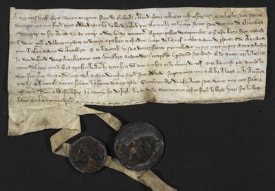 Robert Tybetot: Compromiso de servir en Tierra Santa: 1270. Paen de Chaworth: Compromiso de servir en Tierra Santa: 1270 (tinta sobre pergamino) de English School