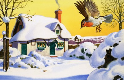 Petirrojo volando en la nieve de English School