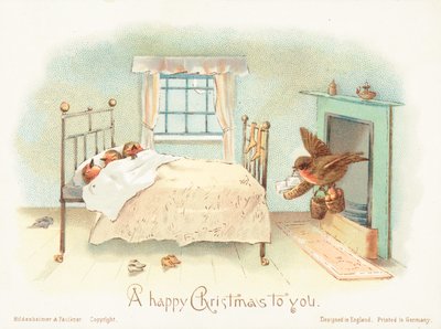¡Petirrojos durmiendo en la cama! tarjeta de Navidad de English School