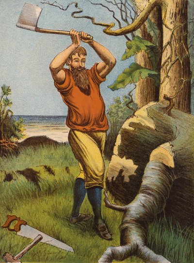 Robinson Crusoe (litografía en color) de English School