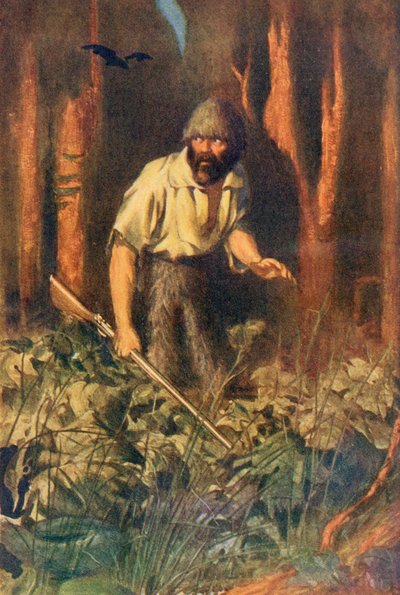 Robinson Crusoe solo en la isla, ilustración de 