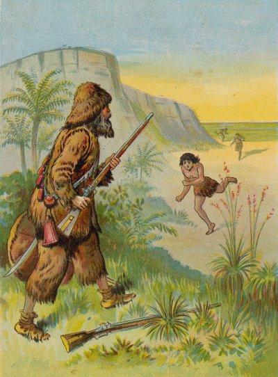 Robinson Crusoe salvando la vida de Viernes de English School