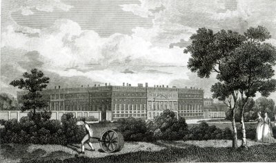 Rodando los céspedes en el Palacio de Hampton Court, 7 de marzo de 1807 de English School