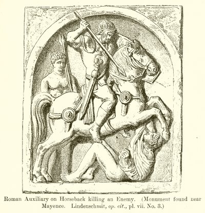 Auxiliar Romano a Caballo matando a un Enemigo (Monumento encontrado cerca de Maguncia. Lindenschmit, op. cit., vii. No. 3) de English School