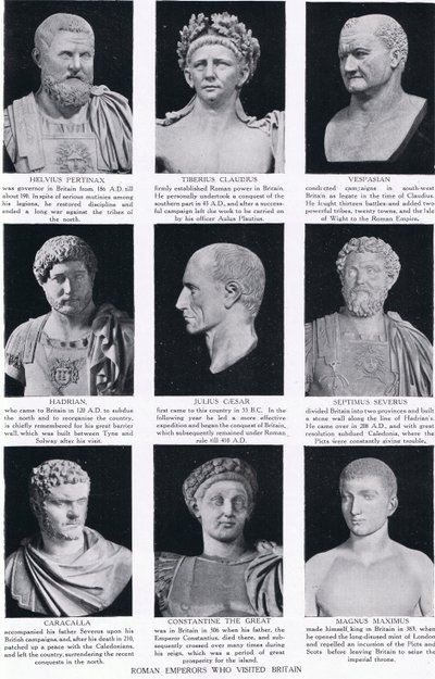 Emperadores romanos que visitaron Gran Bretaña, ilustración de la Historia de las Naciones de Hutchinson, c.1910 de English School