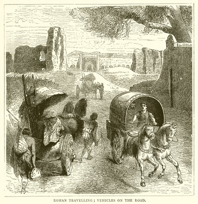 Viaje romano; vehículos en la carretera de English School