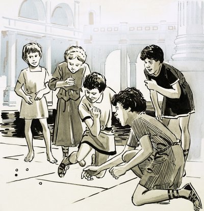 Niños romanos jugando a las canicas de English School