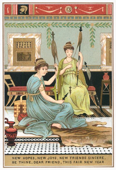 Damas romanas en villa, Tarjeta de Año Nuevo de English School