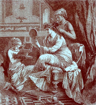 Dama romana en su tocador, ilustración de The Illustrated History of the World, publicado c.1880 de English School