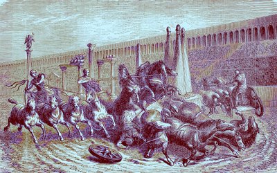 Juegos públicos romanos bajo el imperio - la carrera de carros en el circo, ilustración de The Illustrated History of the World, publicado c.1880 de English School