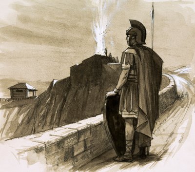 Soldado romano guardando una muralla fronteriza de English School