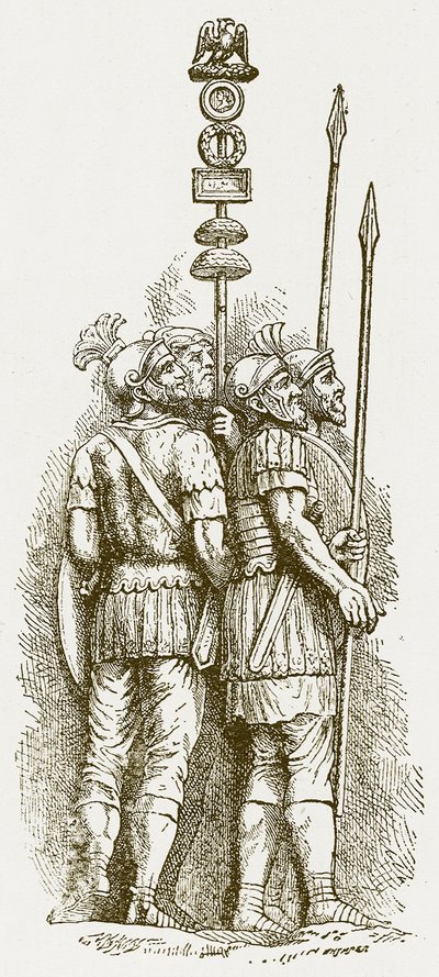 Soldados romanos, ilustración de la Historia de Inglaterra de H. O. Arnold-Forster, publicada en 1897 de English School