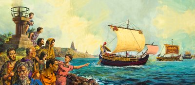 Soldados romanos dejan Gran Bretaña a bordo de un barco de English School