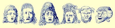 Máscaras teatrales romanas, ilustración de Cassells Illustrated Universal History de Edward Ollier, publicado en 1890 de English School