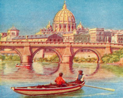 Roma, San Pedro desde el Tíber (litografía en color) de English School