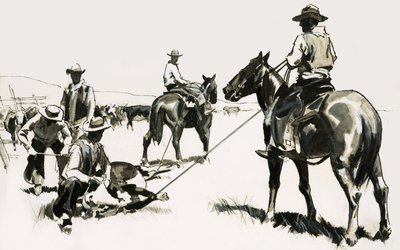 Atrapando y marcando ganado en el salvaje oeste de English School