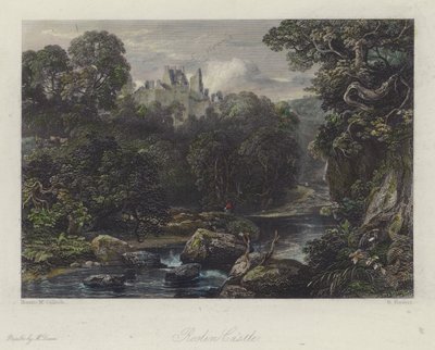 Castillo de Roslin, Escocia (grabado en color) de English School