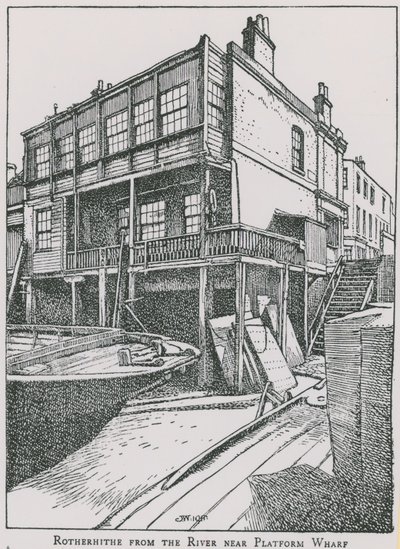 Rotherhithe desde el Río Támesis cerca de Platform Wharf; El Ángel de English School