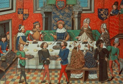 Roy 14 E IV f.244v El duque de Lancaster cena con el rey de Portugal, del vol. III `Desde la coronación de Ricardo II hasta 1387
