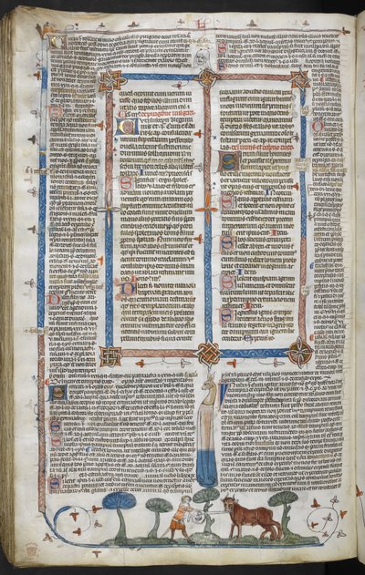 Real 10 E IV fol. 294v Hombre atacando a un buey, de los Decretos de Smithfield (Decretos de Gregorio IX) c.1340 (vitela) de English School