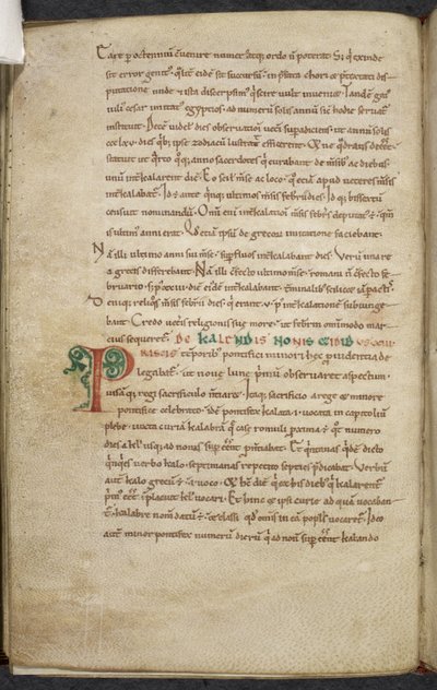 Real 13. A.XI, f.47vInicial P.De temporum ratione.Bede el Venerable.Miscelánea de obras sobre computación y astronomía.Siglo XI-Siglo XII de English School