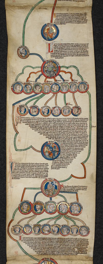 Royal 14 B. VI, Membrane 6, The Royal Genealogy from Steven to John, ilustración del 