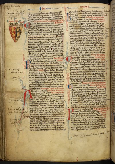 Real 14 C.VII ff.86v Decoración fronteriza con escudo de armas de Ricardo Corazón de León, ilustración de 