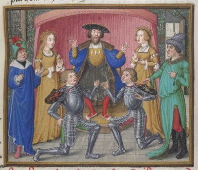 Real 18 D.II, f.151 Polinices y Tideo reconciliados, ilustración del 