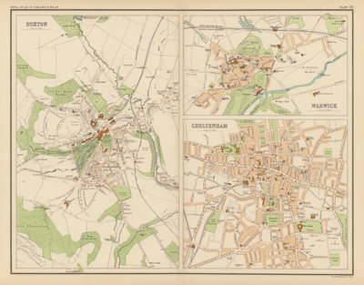Atlas Real, c 1900: Buxton; Warwick; Cheltenham (litografia en color) de English School