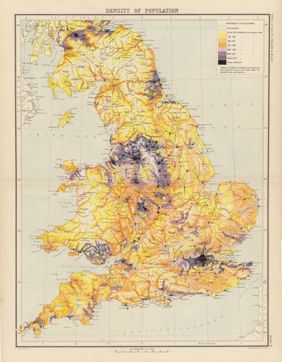 Royal Atlas, c 1900: Densidad de población (litografia en color) de English School