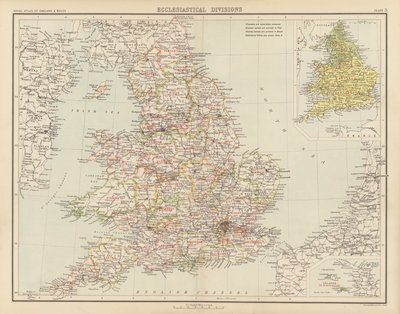 Royal Atlas, c 1900: Divisiones eclesiásticas (litografia en color) de English School