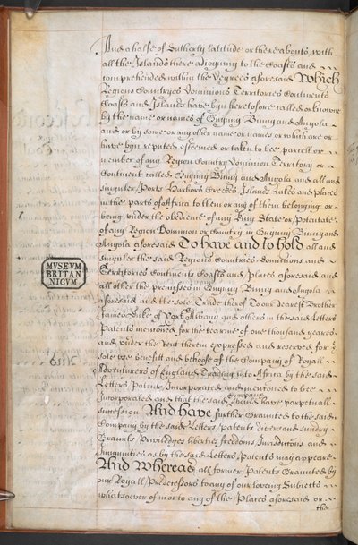 Carta Real otorgada a la Royal English Merchant Adventurers Company comerciando con África de English School