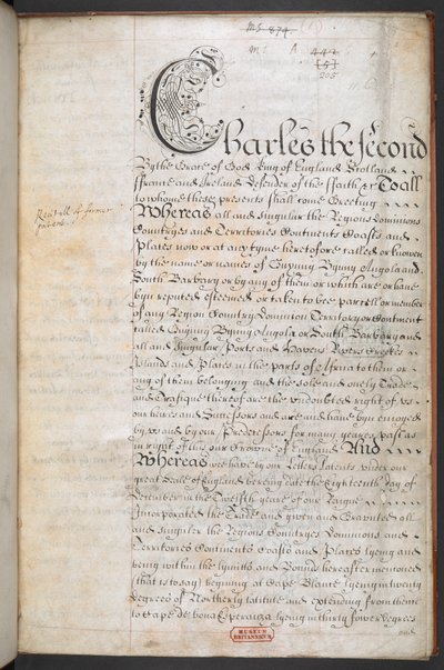 Carta Real otorgada a la Compañía de Aventureros Mercantes Ingleses Reales que comercian con África de English School