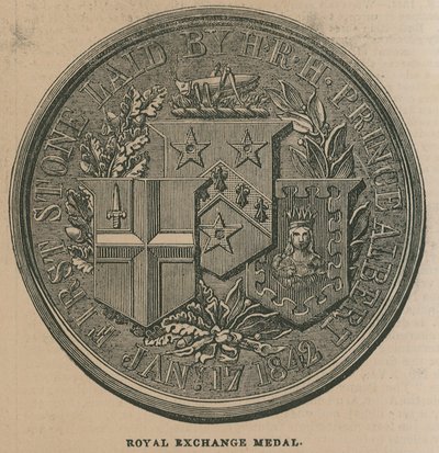Medalla del Royal Exchange, acuñada para conmemorar la apertura del Royal Exchange en 1844 de English School