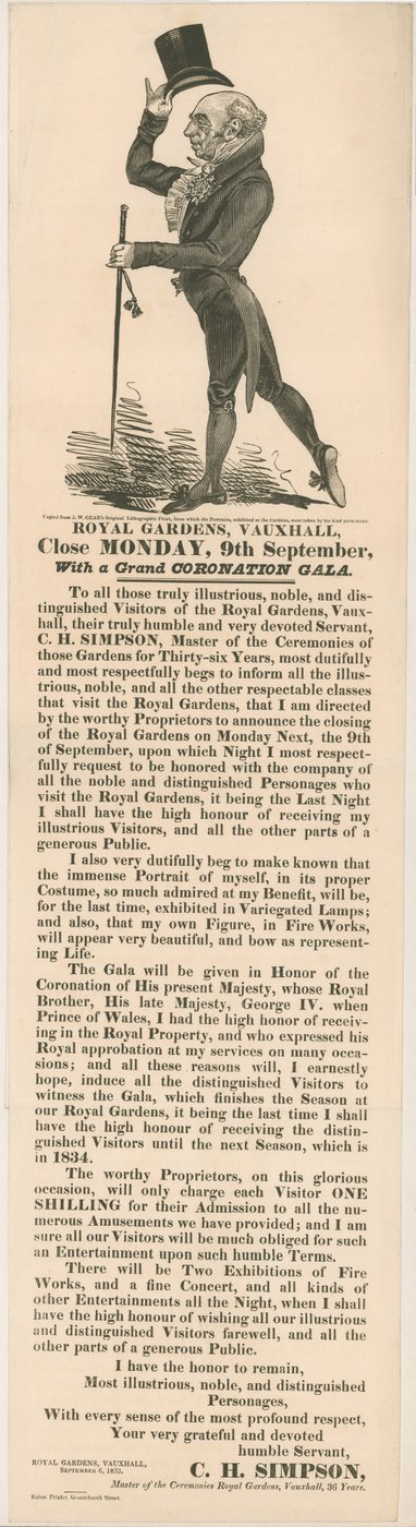 Jardines Reales, Vauxhall. Gala de Coronación, 9 de septiembre de 1833 de English School