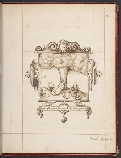 Real MS 18 A XLVIII, fol. 12r, emblema con lema en latín de la copia de presentación de George Gascoine de Hemetes the Hermit de English School